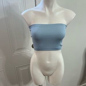 Blue Ribbed Sleeveless Fitted Crop tube Top